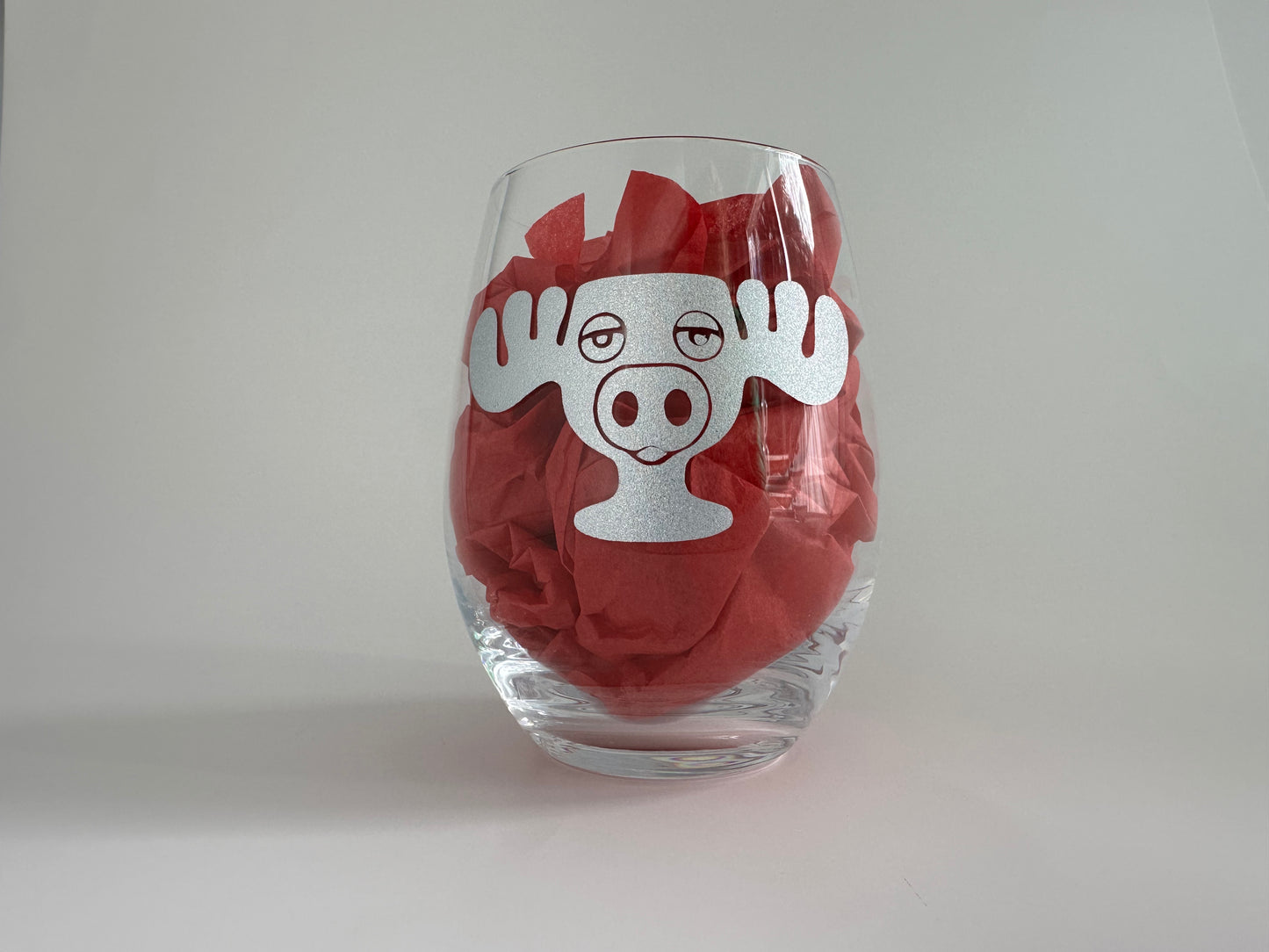 Christmas Moose Stemless Wine Glass
