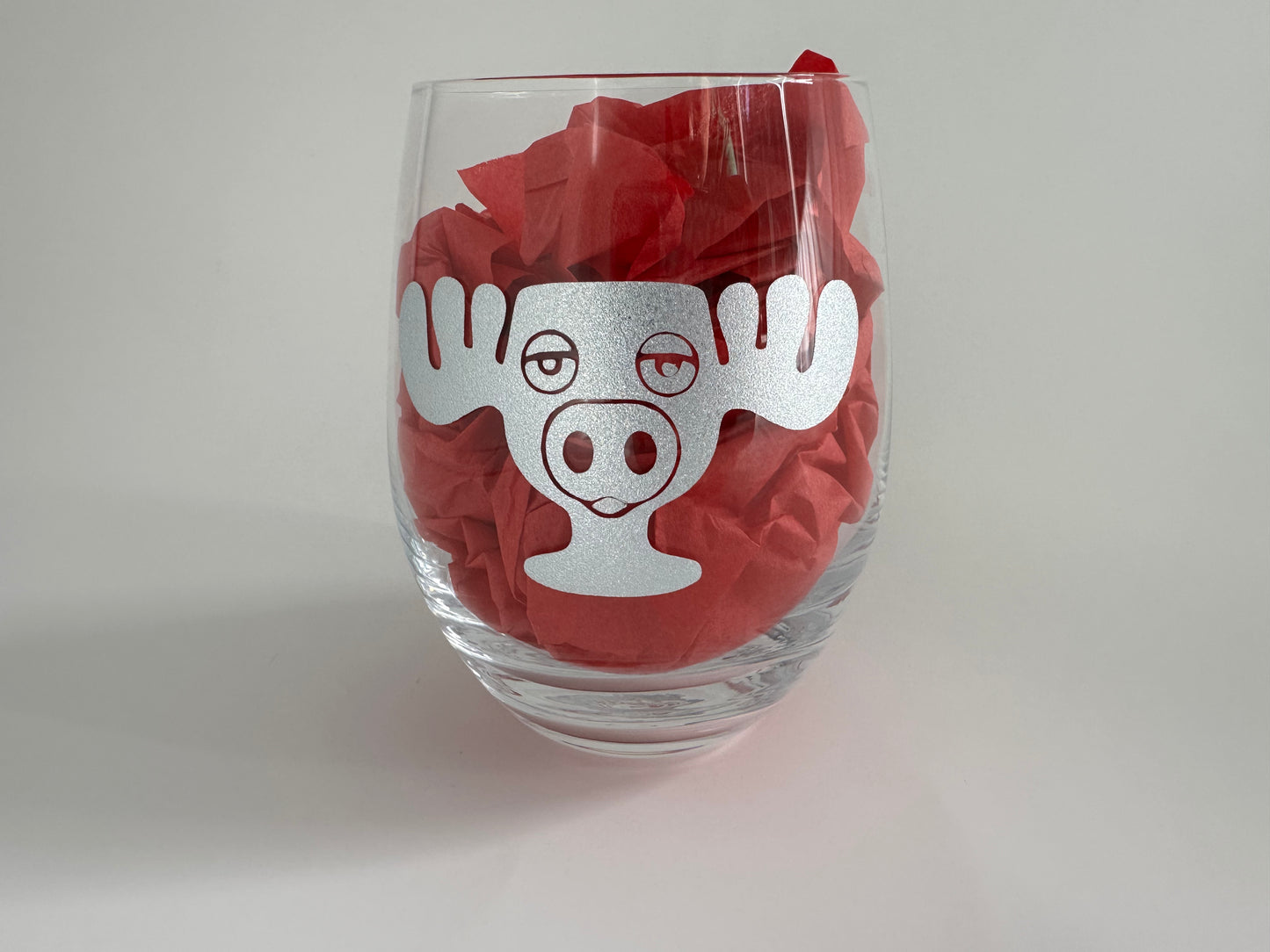 Christmas Moose Stemless Wine Glass